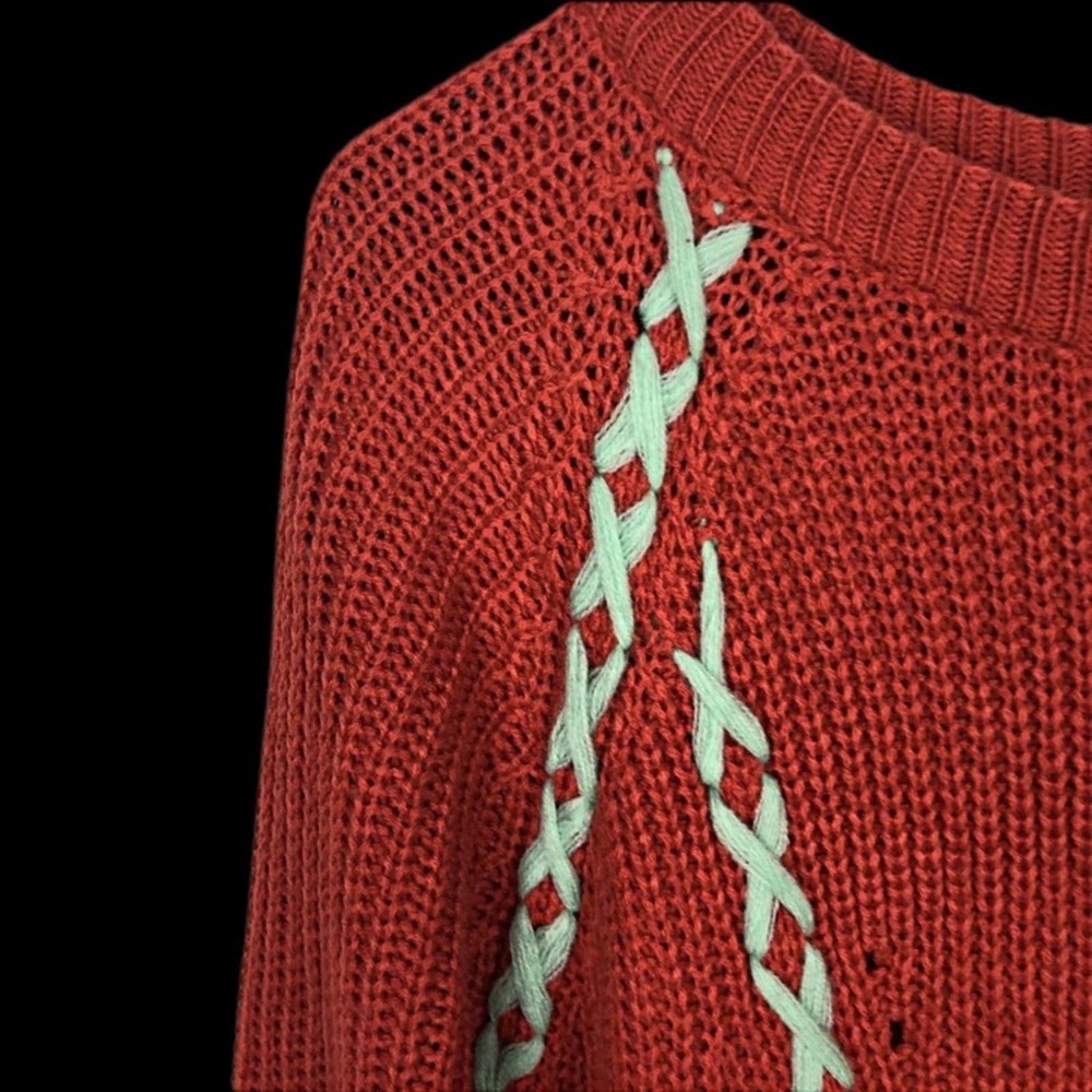 Hayden LA Lace up Braid Tassel Sweater Rust orange kids sweater - Picture 7 of 9